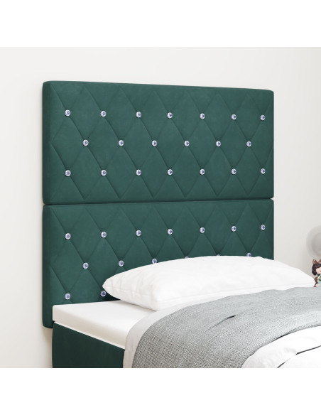 Testiera  con Pulsante in Cristallo Tufted Verde Scuro 90 cm Velluto, Testiera  con Pulsante in Cristallo Tufted Verde Scuro 180