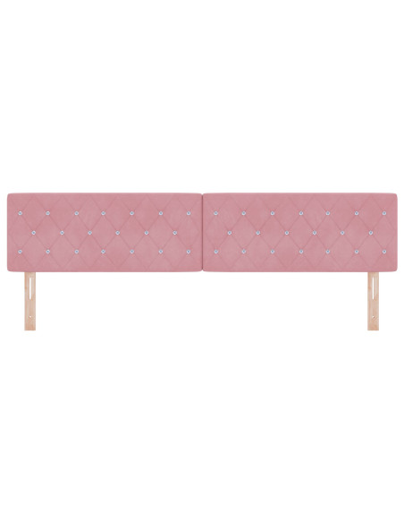 Testiera  con bottoni in cristallo, tufted, rosa, 200 cm, velluto