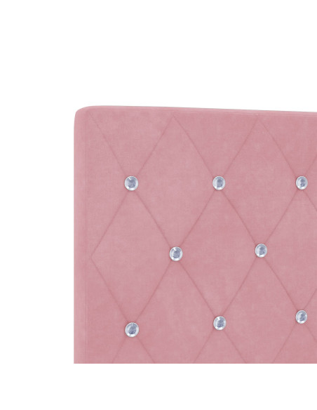 Testata letto  con bottoni a cristallo imbottita rosa 140 cm in velluto