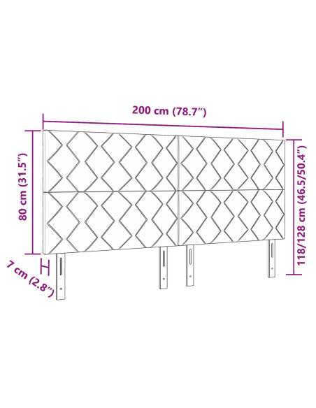Testiera Design a Blocchi di Diamante Grigio Chiaro 200 cm Velluto