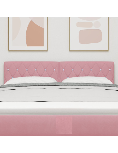 Testata letto  con bottoni a cristallo imbottita rosa 140 cm in velluto