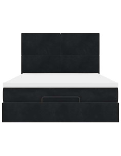 Struttura Letto Pouf con Materassi Nero 140x200 cm in Velluto