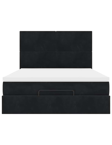 Struttura Letto Pouf con Materassi Nero 140x200 cm in Velluto