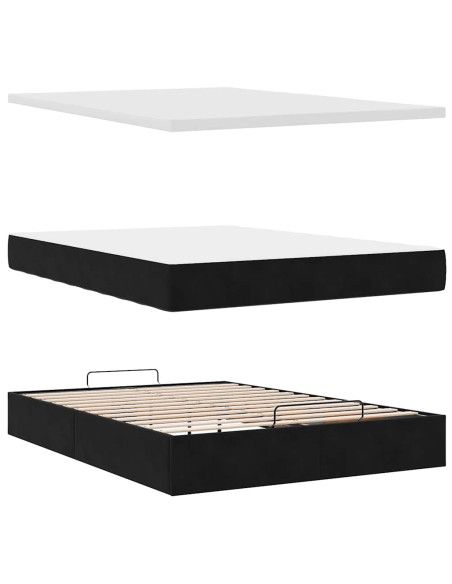 Struttura Letto Pouf con Materassi Nero 140x200 cm in Velluto
