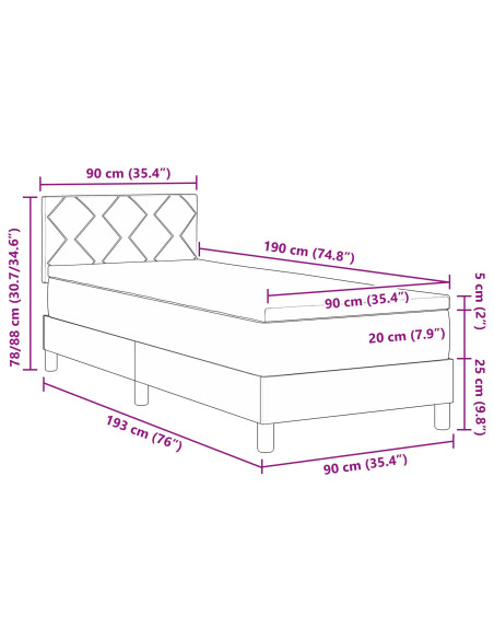 Letto con Box Spring e Materasso Marrone Scuro 90x190 cm Tessuto