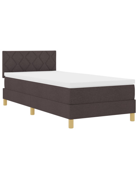 Letto con Box Spring e Materasso Marrone Scuro 90x190 cm Tessuto