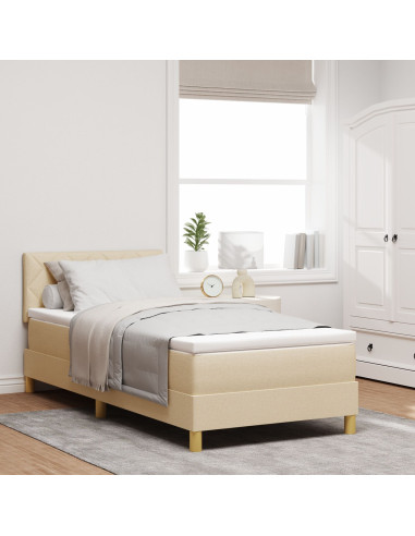 Letto a molle con materasso Crema 90 x 190 cm Tessuto