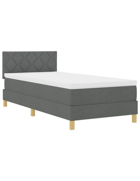 Letto con Box Spring e Materasso Grigio Scuro 90x200 cm in Tessuto