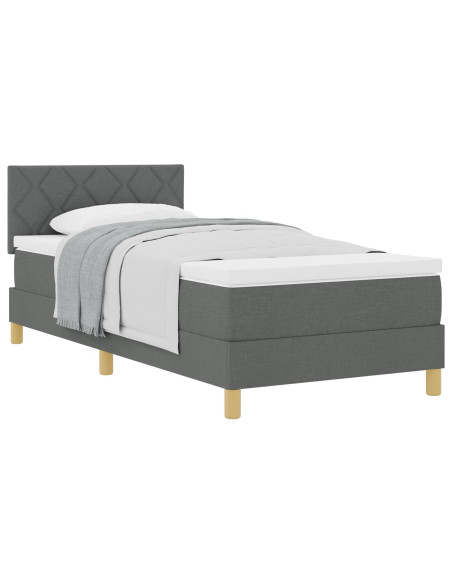 Letto con Box Spring e Materasso Grigio Scuro 90x200 cm in Tessuto