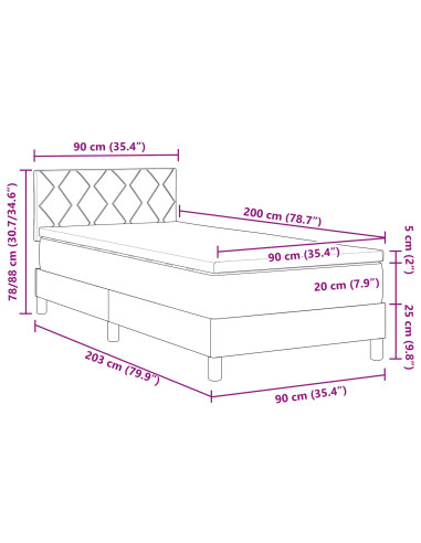 Letto a molle con materasso Nero 90 x 200 cm Tessuto