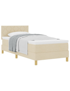 Letto a molle con materasso Crema 90 x 200 cm Tessuto 2