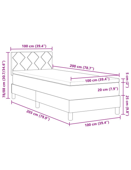 Letto con box spring e materasso tortora 100x200 cm tessuto