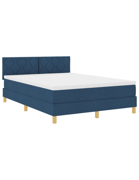 Letto a Molle con Materasso Blu 140x190 cm in Tessuto