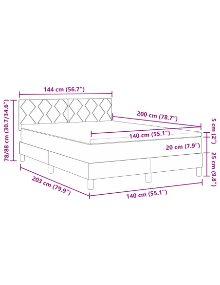 Letto a Box Spring  con Materasso Tortora 140x200 cm Tessuto
