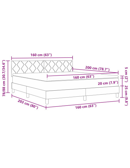 Letto con Box Spring e Materasso Marrone Scuro 160x200 cm in Tessuto