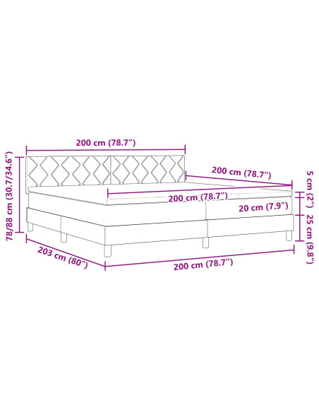 Letto con Rete e Materasso Marrone Scuro 200x200 cm Tessuto