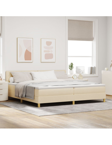 Letto a molle con materasso Crema 200 x 200 cm Tessuto