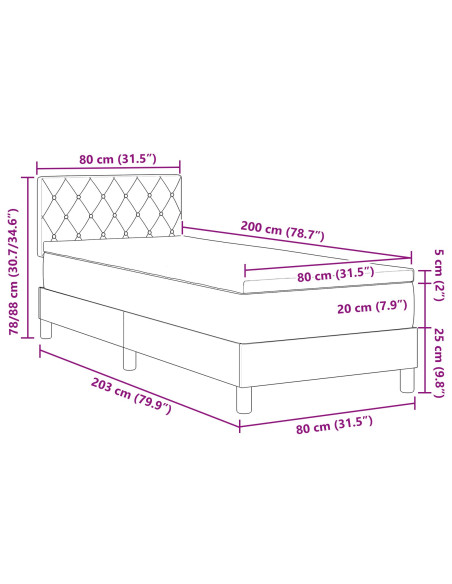 Letto a Box Spring con Materasso blu scuro 80x200 cm in Velluto
