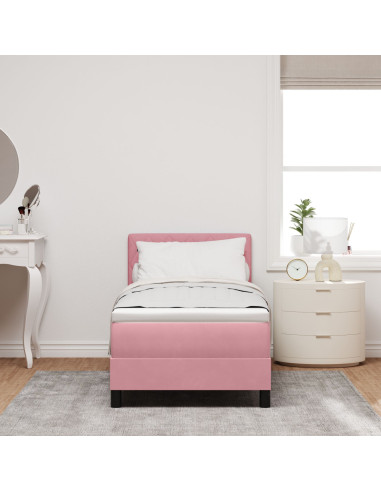 Letto a molle con materasso Rosa 80 x 200 cm Velluto