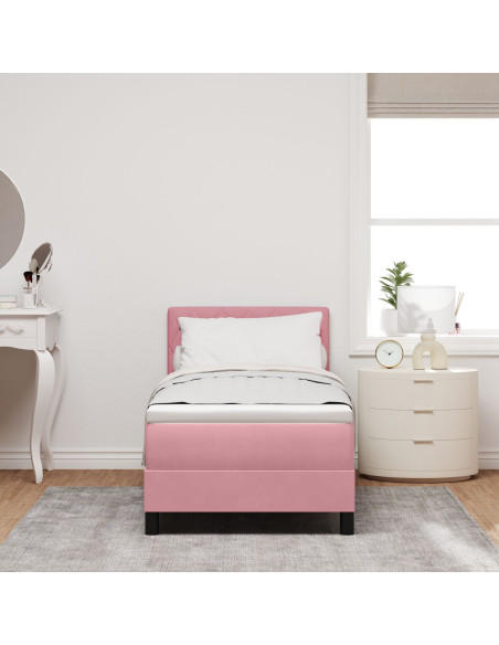 Letto a molle con materasso Rosa 80 x 200 cm Velluto