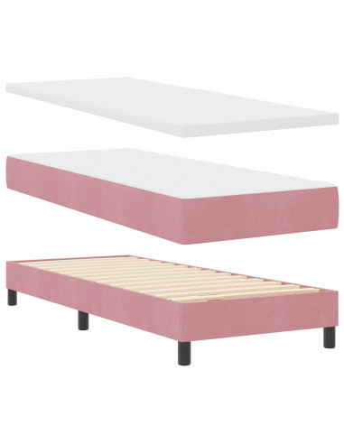 Letto a molle con materasso Rosa 80 x 200 cm Velluto