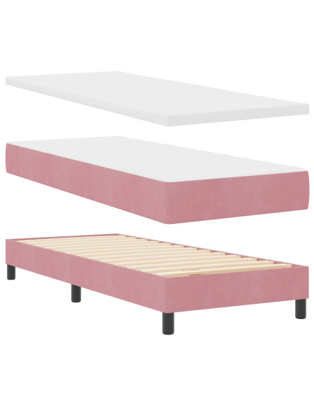 Letto a molle con materasso Rosa 80 x 200 cm Velluto