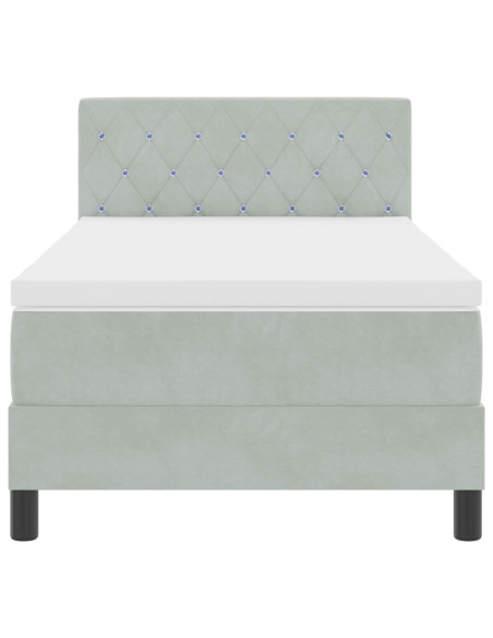 Letto Box Spring con Materasso Grigio Chiaro Singolo in Velluto