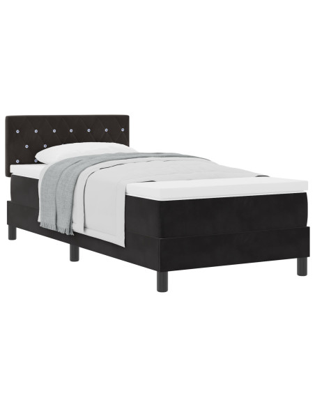 Letto con Box Spring e Materasso Nero Singolo in Velluto