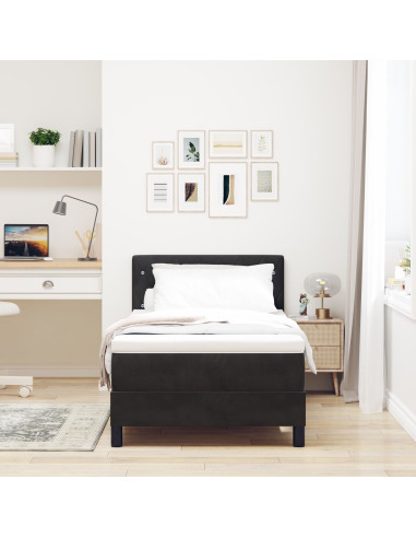 Letto a molle con materasso Nero 90 x 190 cm Velluto