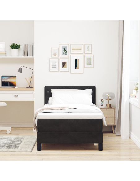 Letto con Box Spring e Materasso Nero Singolo in Velluto