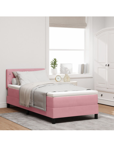 Letto a molle con materasso Rosa 90 x 190 cm Velluto