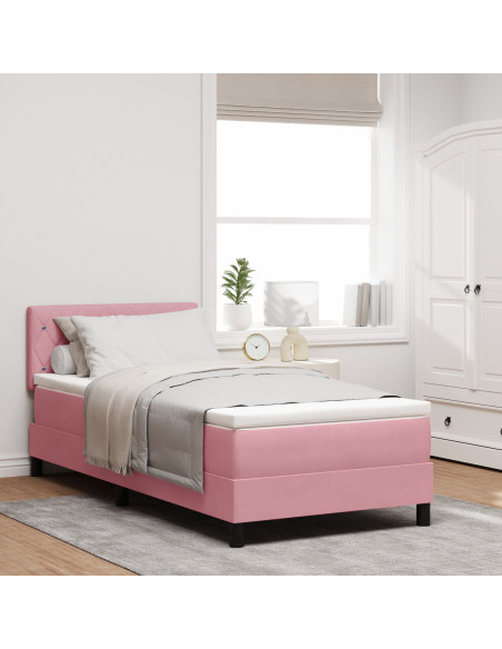 Letto Box Spring con Materasso Rosa Singolo in Velluto