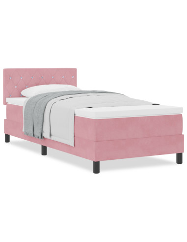 Letto a molle con materasso Rosa 90 x 190 cm Velluto