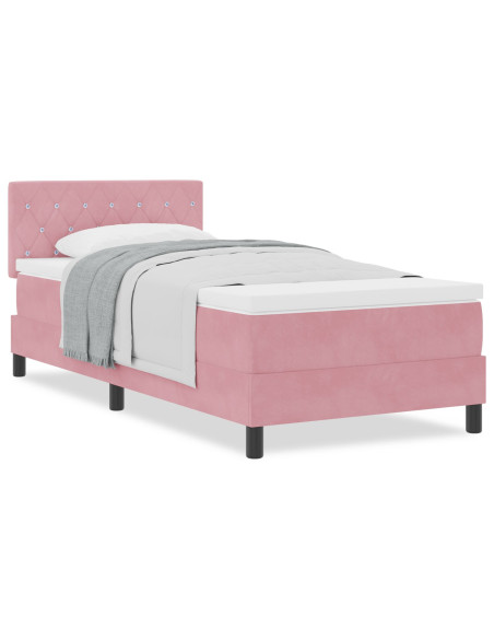 Letto Box Spring con Materasso Rosa Singolo in Velluto