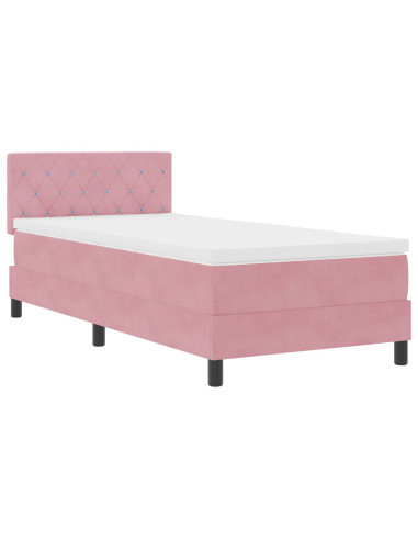 Letto a molle con materasso Rosa 90 x 190 cm Velluto
