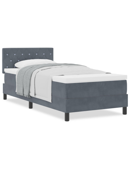 Letto Box Spring con Materasso Grigio Scuro 90x200 cm Velluto