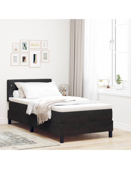 Letto Box Spring con Materasso Nero 90x200 cm in Velluto