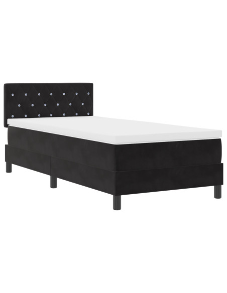 Letto Box Spring con Materasso Nero 90x200 cm in Velluto