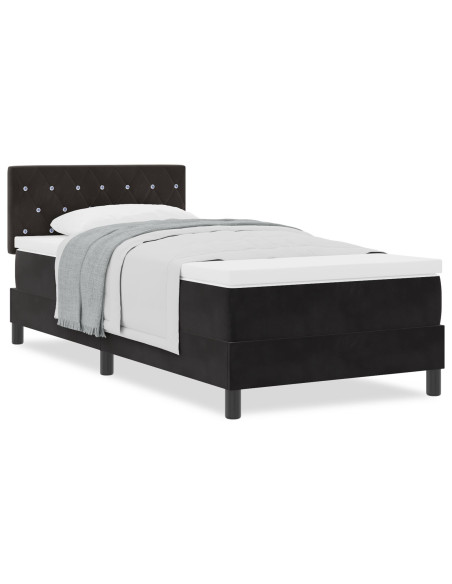 Letto Box Spring con Materasso Nero 90x200 cm in Velluto
