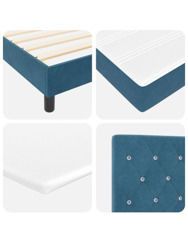 Letto a molle con materasso Blu Scuro 90 x 200 cm Velluto