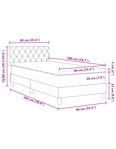 Letto a molle con materasso Blu Scuro 90 x 200 cm Velluto