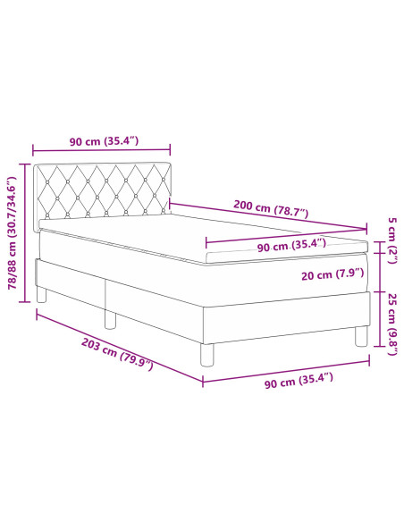 Letto Box Spring con Materasso Blu Scuro 90x200 cm Velluto