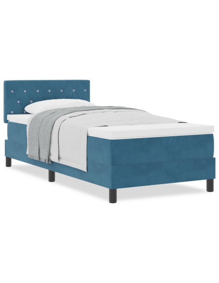 Letto Box Spring con Materasso Blu Scuro 90x200 cm Velluto