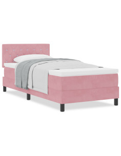 Letto a molle con materasso Rosa 90 x 200 cm Velluto 2