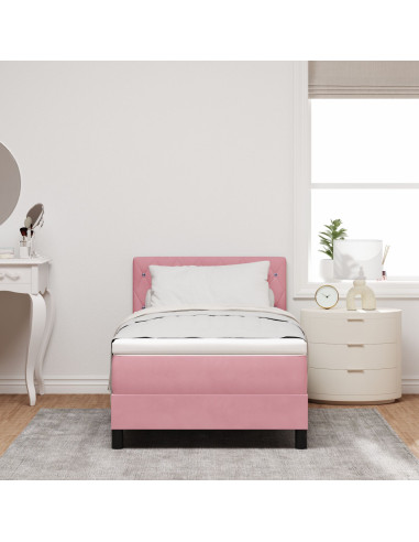 Letto a molle con materasso Rosa 90 x 200 cm Velluto