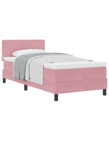 Letto a molle con materasso Rosa 90 x 200 cm Velluto
