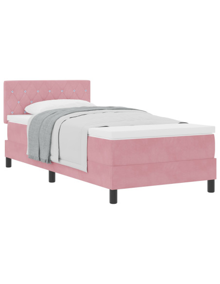 Letto a molle con materasso Rosa 90 x 200 cm Velluto