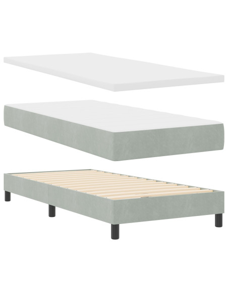 Letto Box Spring con Materasso Grigio Chiaro 100x200 cm Velluto