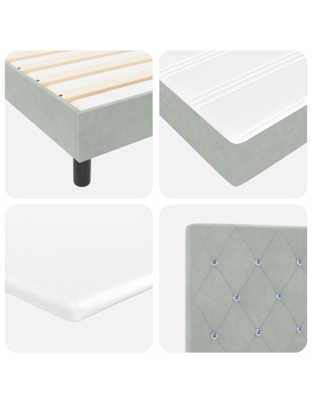 Letto Box Spring con Materasso Grigio Chiaro 100x200 cm Velluto