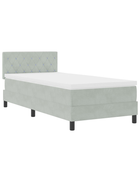 Letto Box Spring con Materasso Grigio Chiaro 100x200 cm Velluto